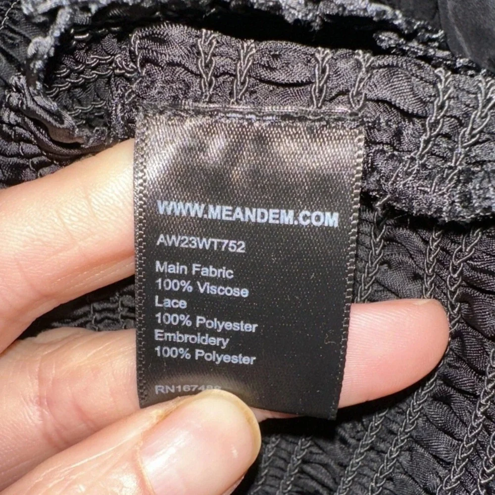 ME+EM Top Square Neck Lace Trim UK 10 US 6 Black Long Sleeve Smocked Coquette